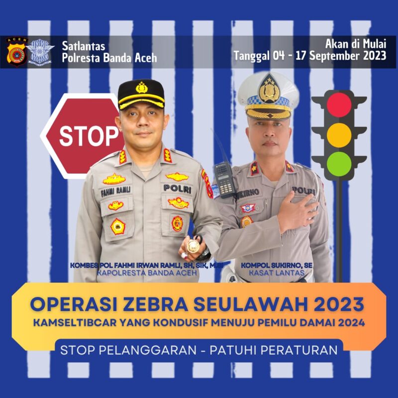 Polresta Banda Aceh Gelar Operasi Zebra Seulawah Mulai 04 Hingga 17 September 2023, Kombespol Fahmi : 