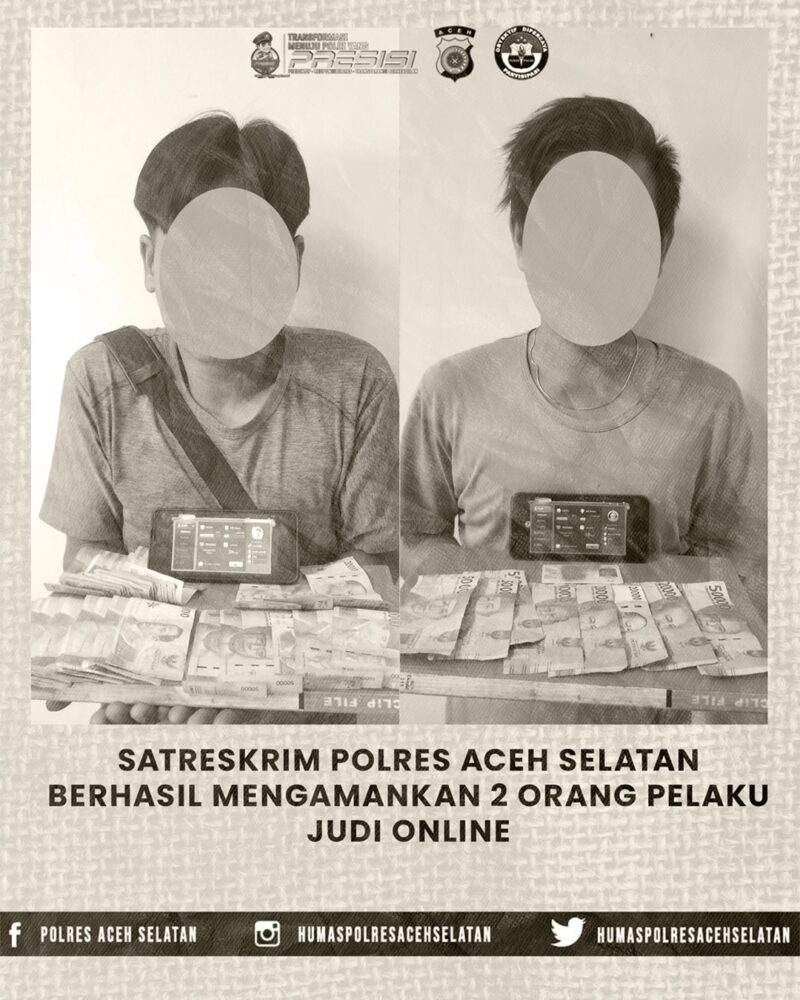 Satreskrim Polres Aceh Selatan menangkap dua pelaku perjudian online Chips Higgs Domino Island