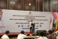 Kepala Bapeda provinsi Banten Mahdani saat menyampaikan sambutan pada acara Musrenbang RPJPD Provinsi Banten 2025-2045 di Swis Bell Hotel, Kabupaten Serang, Rabu (27/3/2024). (Foto: TIMELINES INEWS/Heru Nurhadiyansyah).