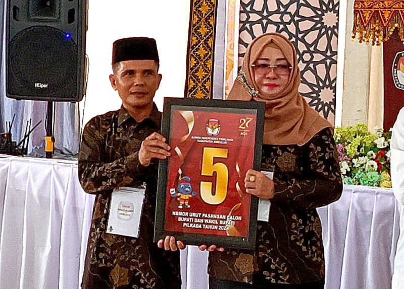 Pasangan Calon Bupati dan Wakil Bupati Simeulue, Hj.Afrida wati dan Dr,Amin haris, M.Pd, Memperoleh Nomor Urut 5 di Pilkada 2024