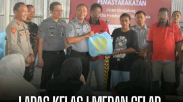 Lapas Kelas I Medan Gelar Bakti Sosial Bersama TNI-POLRI, Bagikan Sembako kepada Keluarga WBP