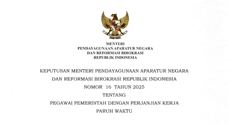 Tangkapan layar KepmenPANRB Nomor 16 Tahun 2025 tentang PPPK Paruh Waktu .(TLI)