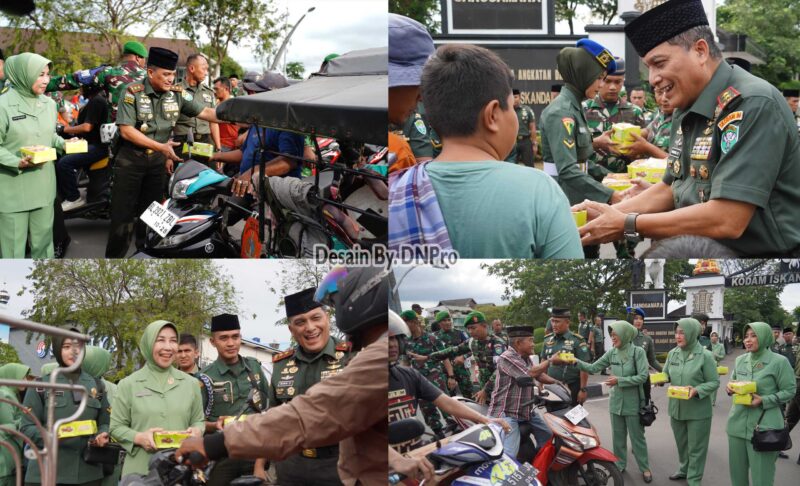 Mayor Jenderal TNI Niko Fahrizal, M.Tr. (Han), Ketua Persit KCK Daerah IM beserta PJU Kodam IM turut hadir secara langsung dalam kegiatan ini dengan ikut seta membagikan takjil kepada masyarakat  Kota Banda Aceh.Jumat (14/3/2025).