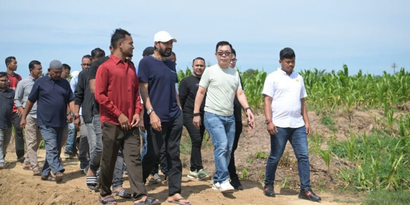 Gubernur Aceh, Muzakir Manaf bersama investor asal Jakarta meninjau lahan tempat pembangunan pabrik rokok yang berada di Gampong Paya Gaboh, Kec. Sawang, Kab. Aceh Utara, Senin, (10/3/2025). 