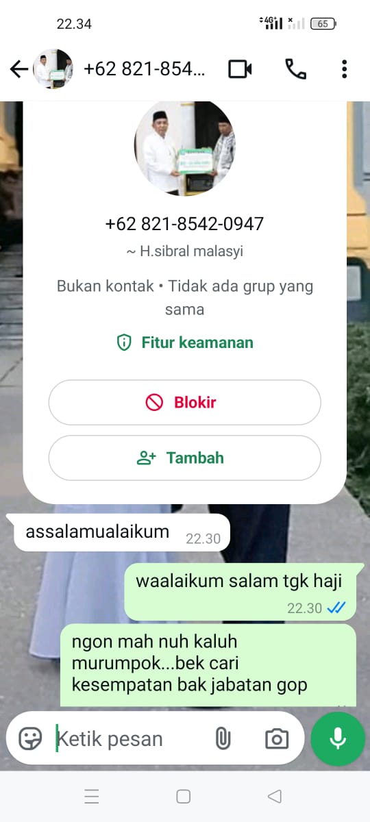 Akun Palsu Catut Nama Bupati Pidie Jaya. Hati- Hati Catat Nomornya.