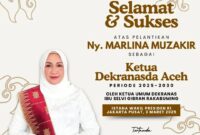 PLT SEKDA ACEH MENGUCAPKAN SELAMAT DAN SUKSES ATAS PELANTIKAN Ny. MARLINA MUZAKIR SEBAGAIKETUA DEKRANASDA ACEH